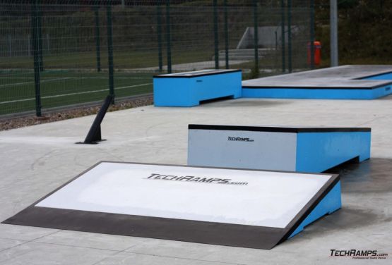 Kicker and grindbox - concrete obstacles in skatepark