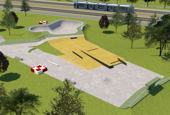 Visualisierung des Skateparks in Park Lotników (Krakau)