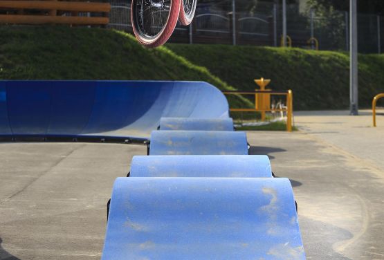 Rider Dawid Dobija on pumptrack in Dukla