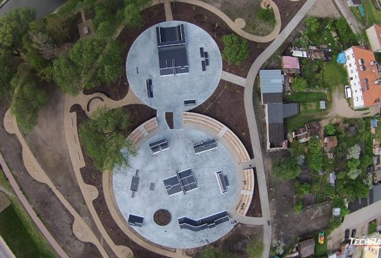 Modular skatepark in Polish city Pisz - drone view