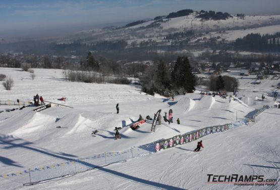 View at downhill ride in snowpark (Witów)