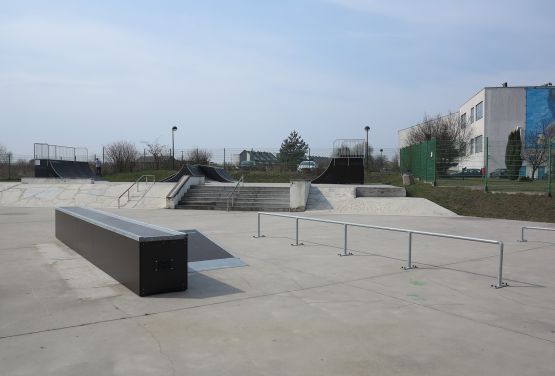 View at obstacles in skatepark in Tarnowskie Góry (Silesia Province)