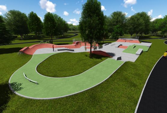 Visualisation of concrete skatepark in Jordan Park in Cracow