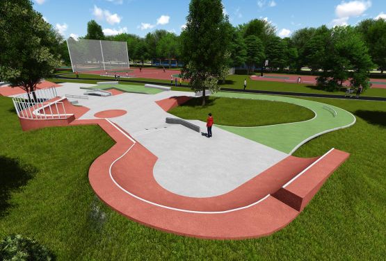 Visualisation of concrete skatepark - Jordan Park - Cracow