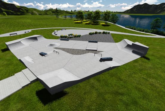 Visualización de skatepark de concreto - Techramps